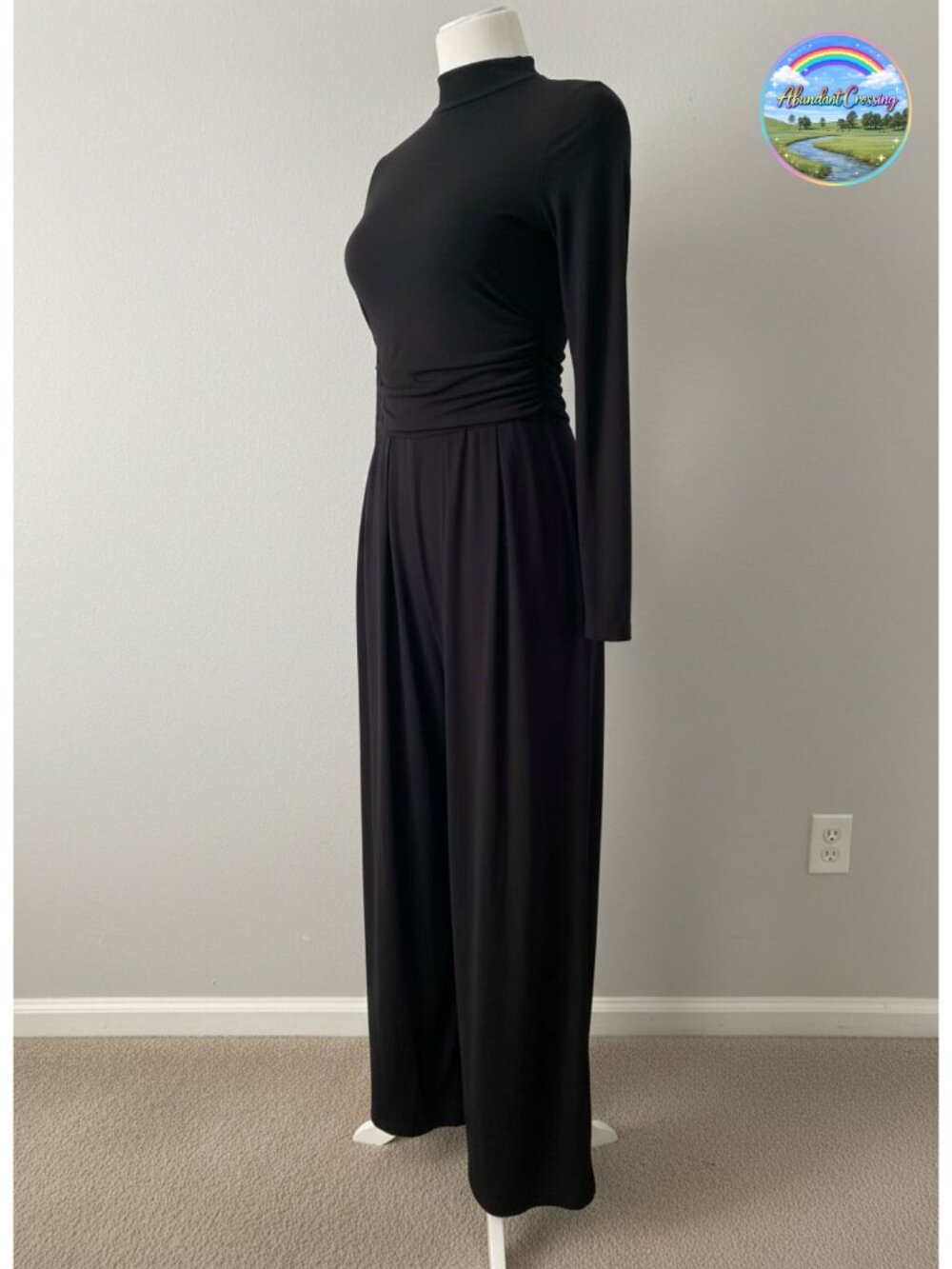 Mock Neck Wide Leg Jumpsuit for Women Long Sleeve One Piece Outfit with Pockets